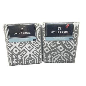 Lot Of 2 Living Logic Indy Gray/White Grommet Top Panel 50”W x 84”L. 953955 {K}.